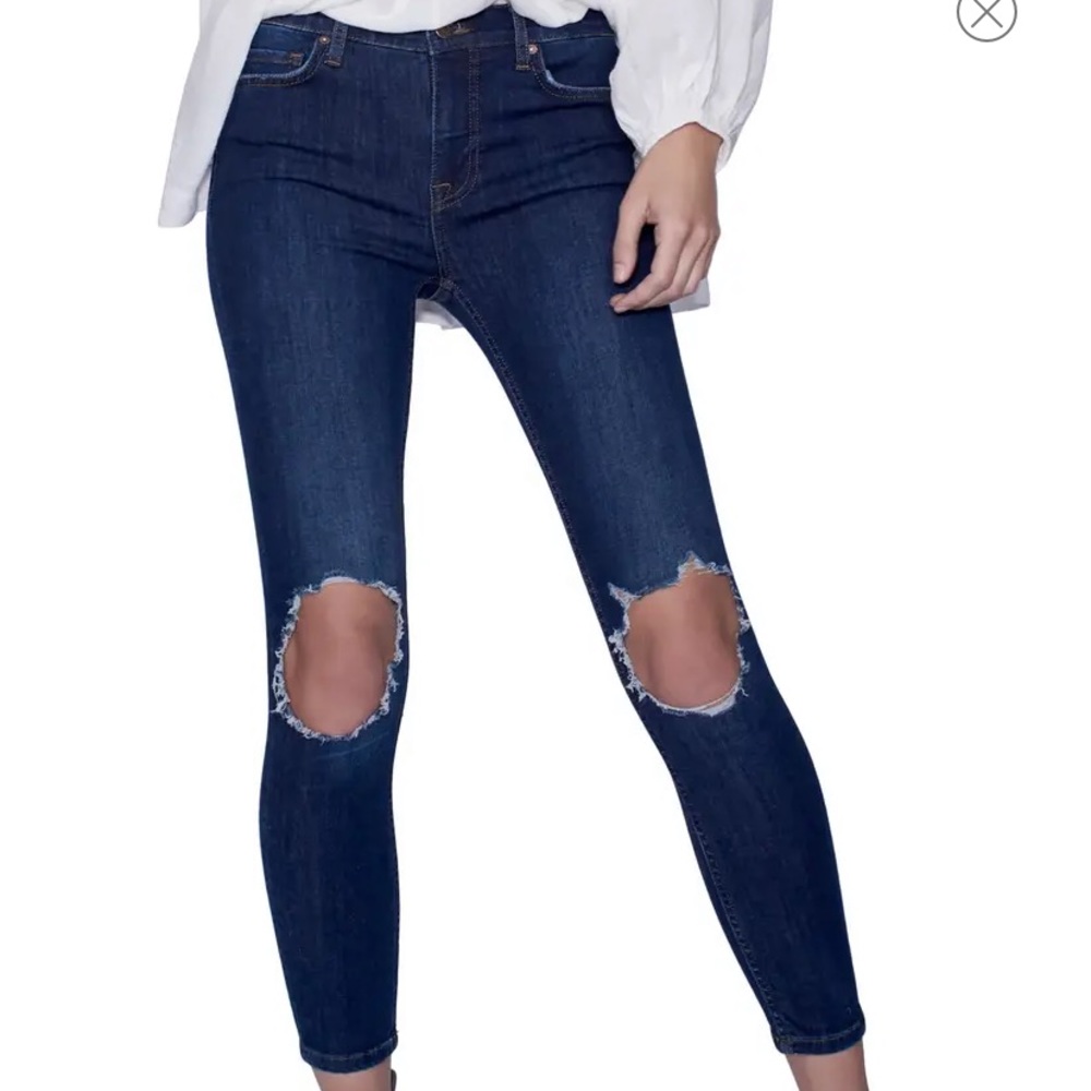 Free People High Rise Busted Knee Skinny Jeans